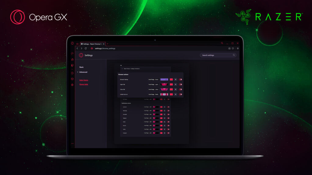 Opera GX Razer Lighting Effects Settings